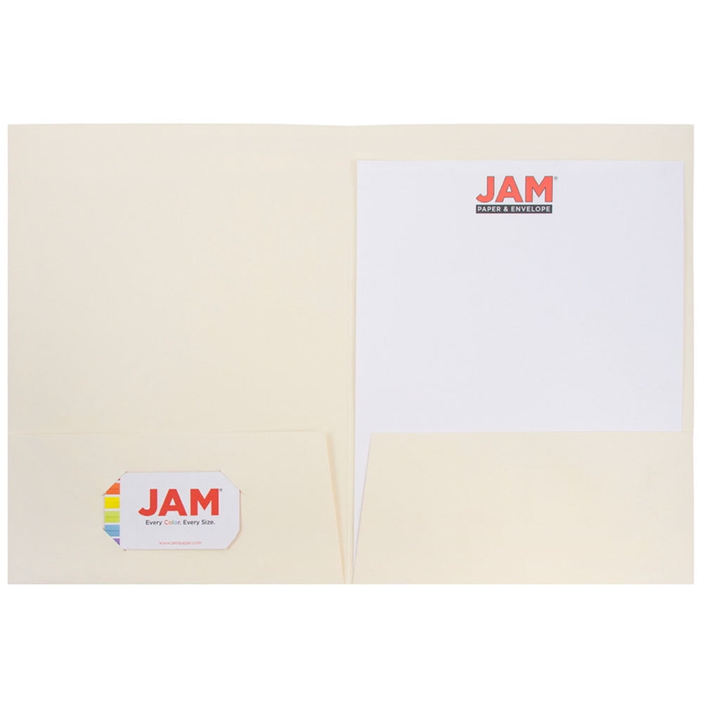 JAM Linen Two Pocket Folders, Ivory, 25/Pack