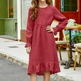 thumbnail image 3 of OGLCCG Tween Girls Long Dresses High Low Hem Ruffle Long Sleeve Crew Neck Flowy Tiered Dress Casual Solid Color Summer Boho Dress 4-15 Years, 3 of 7