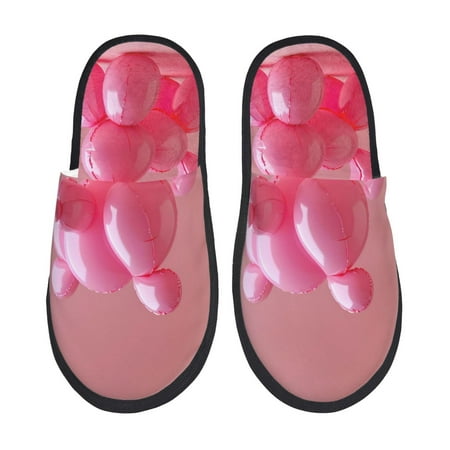 Balery Pink Balloon Puppy Art Slient Indoor Furry Fleece Comfort House Shoes Soft Non-Slip Home Shoes Cotton slippers House Slippers-- Large