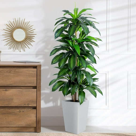 Artificial Bird of Paradise Plant with White Tall Planter, 5ft Tall Tropical Palm Tree Plants, Artificial Silk Trees for Home Office Floor Room Decor Plants Indoor Outdoor, Housewarming Gift