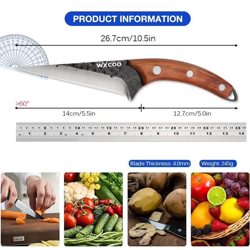 2PCS Stainless Steel Sharp Chef Knife Utility Knife Boning Knife Handmade Forged Knife Multipurpose Knife Unique Knives for Cooking Kitchen Must Haves Camping Knife Fruit Fish Meat Cleaver Barbecue