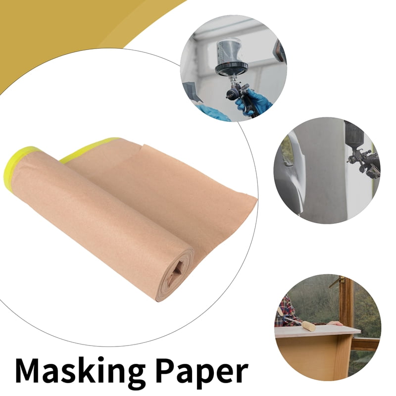 Pre-Taped Masking Paper for Painting, 18 Inchx50 Feet Paint Masking Paper, Tape and Drape Painters Paper, (3 Rolls)