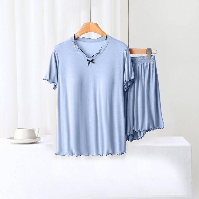 Blouses pour Femmes Blouse Unie Décontractée Mode Col Rond Manches Courtes Régulières Ensembles de Vêtements de Nuit
