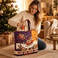thumbnail image 3 of Christmas Quilted Tote Bag Large Reusable Santa Sleigh Holiday Shopper Festive Shoulder Bag - 14.96 x 13.78 Inch, 3 of 4