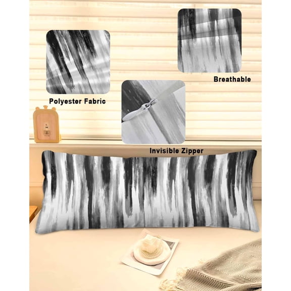 Black Gray White Throw Pillow Covers, Vintage Rustic Abstract Ombre Aesthetic Soft Breathable Pillow Cases with Zipper for Sleeping, Long Body Pillowcases for Couch Bed Sofa Chair 20x60 Inches