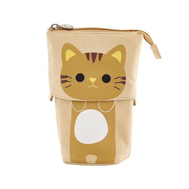 Bolsa de lápiz estuche para lápices, diseño retráctil, estuche de lona, patrón de gato, plegable, soporte de pie, organizador de papelería, brocha de maquillaje, bolsa de herramientas, regalo p