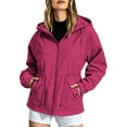 thumbnail image 3 of Outdoor Jackets for Women Plus Size Hooded Long Sleeve Solid Color Windproof Zip Up Casual Windbreaker with Pockets for Hiking Sport Camping Caving Running, 3 of 10