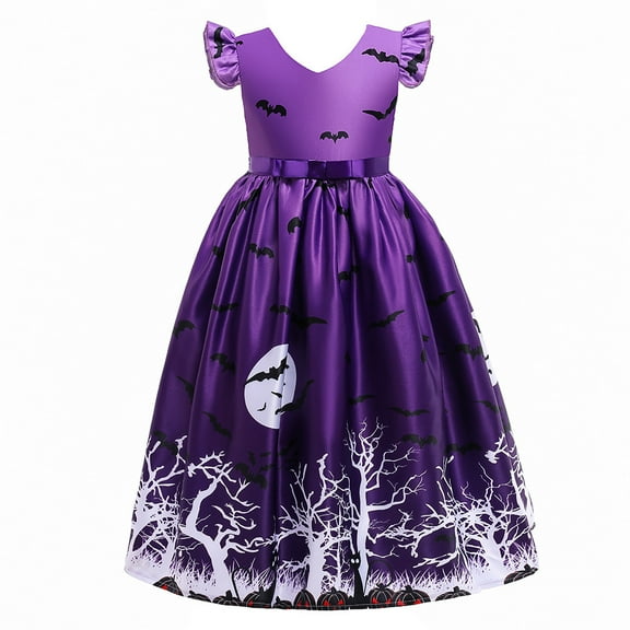 5-10T Girls Witch Cosplay Dress Halloween Pumpkin Fancy Princess Dress