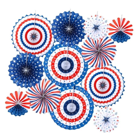 SKYSONIC Patriotic 4th of July Decorations - USA Themed Party Supplies - Patriotic Hanging Paper Fans for 4th of July, Memorial Day, Veterans Day - Set of 12 Colorful Decorations
