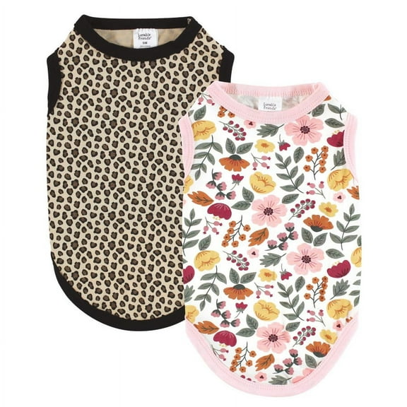 Luvable Friends Dog Pet Dog and Cats Cotton T-Shirts 2pk, Botanical Leopard, X-Small