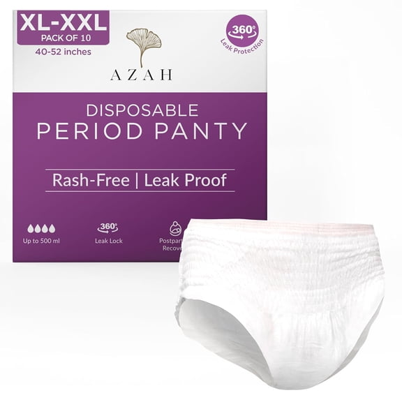 AZAH Disposable Period Panties For Women (XL-XXL Pack of 10) | Leak Proof Disposable Panties After Delivery | 360° Coverage | Heavy Flow | Overnight Protection | Rash Free Period Panty