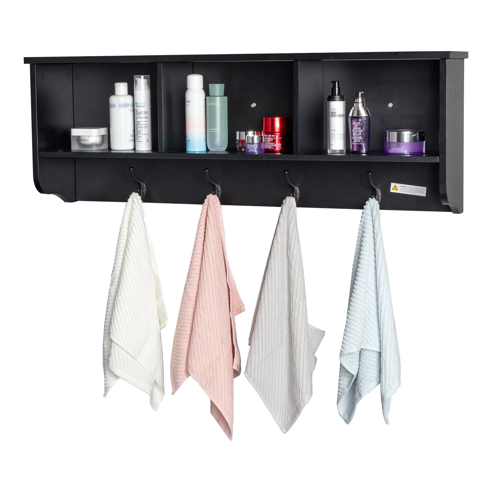 Kepooman Decorative Coat Rack for Wall Mount - Stylish Rustic Shelf with 3 Cubby and 4 Hook - Perfect Key Holder and Towel Rack to Simplify Your Home, Black Kepooman Decorative Coat Rack for Wall Mount - Stylish Rustic Shelf with 3 Cubby and 4 Hook - Perfect Key Holder and Towel Rack to Simplify Your Home, Black