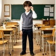 thumbnail image 5 of KAUOD School Uniform Sweaters for Boy Girl Striped V Neck Sweater Vest Y2K Sleeveless Cute Knitted Top Back to School Pullover, 5 of 6
