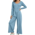 thumbnail image 3 of Diufon Long Sleeve Jumpsuits for Women Back Zipper Elastic Waist Square Neck Wide Leg Overalls Going Out Fall Outfit, 3 of 9