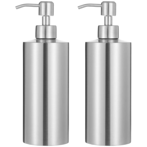 2 Pcs Stainless Steel Soap Dispenser, 18.6 oz Large Liquid Hand Soap Dispenser, Rustproof Countertop Soap Dispenser Set for Kitchen, Bathroom, Cylinder-Shaped Lotion Bottles