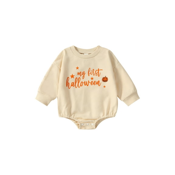 Baby Boys Girls Halloween Outfits Letter Pumpkin Oversized Bubble Romper Newborn Long Sleeve Sweater Fall Clothes