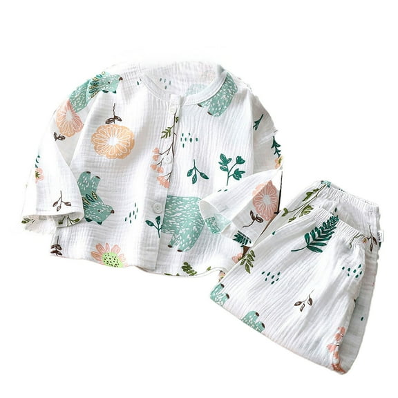 RUTAYY Children Girls Sleepwear Pure Cotton Thin Pyjamas Set Long Sleeve Summer Comfortable Home Wear, C, 5-6 Years