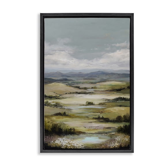Stupell Industries Rolling Mountain Meadows Black Framed Floater Canvas Wall Art, design by Petal Prints Design