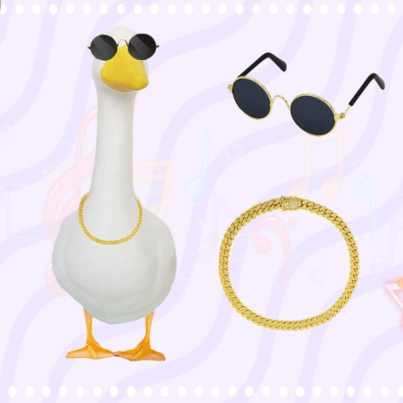 Cool Goose Costume Goose Sunglasses Gold Chain Collar Costume Funny Goose Decor Accessories for Lawn Outdoor Garden Yard Patio Statue
