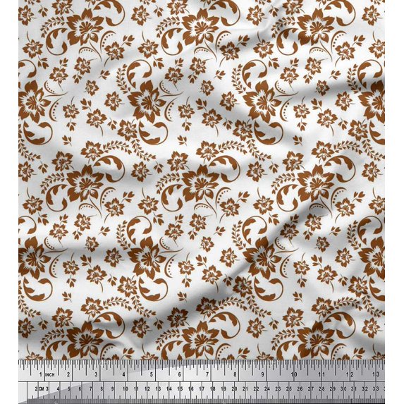 Soimoi Crepe Silk Fabric Leaves & Floral Artistic Print Fabric by the Yard 42 Inch Wide