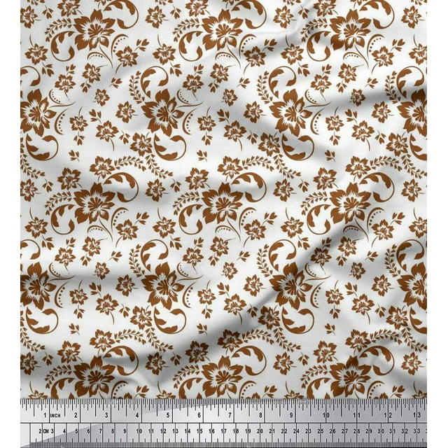 Soimoi Poly Georgette Fabric Leaves & Floral Artistic Printed Fabric 1 Yard 52 Inch Wide
