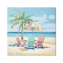 Stupell Industries Pastel Beach Umbrella Scene Landscape Painting Gallery Wrapped Canvas Art Print Wall Art, 30 x 30