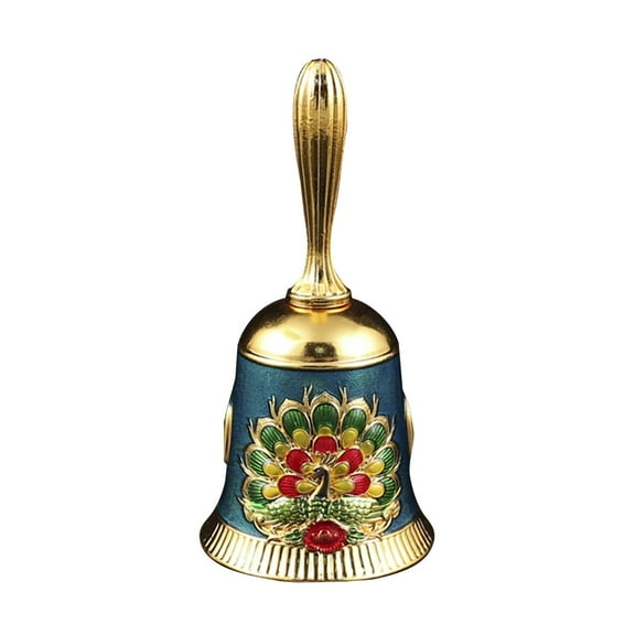 Brass Decorative Bell with Colorful Peacock Design, Vintage Table Bell for Home Decor, Meditation, and Gifts