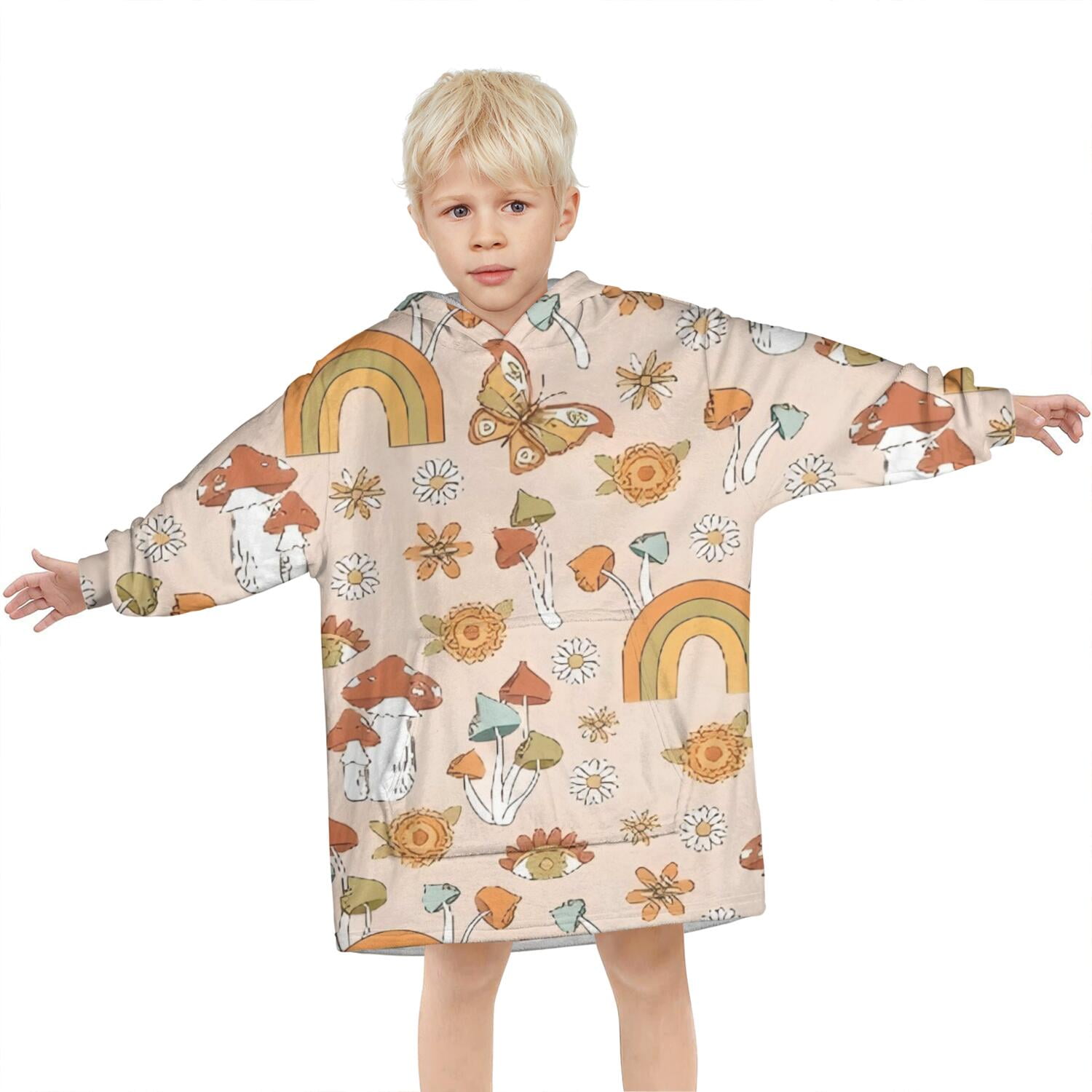 Red Mushroom Rainbow Light Pattern Blanket Hoodies for Kids 6-13YR Oversize Wearable Blanket Hoodies for Boys Girls Teens