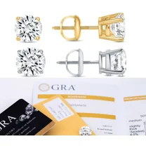 "Certified D Color VVS1 Moissanite Solitaire Stud Earrings | Screwback | 925 Sterling Silver"