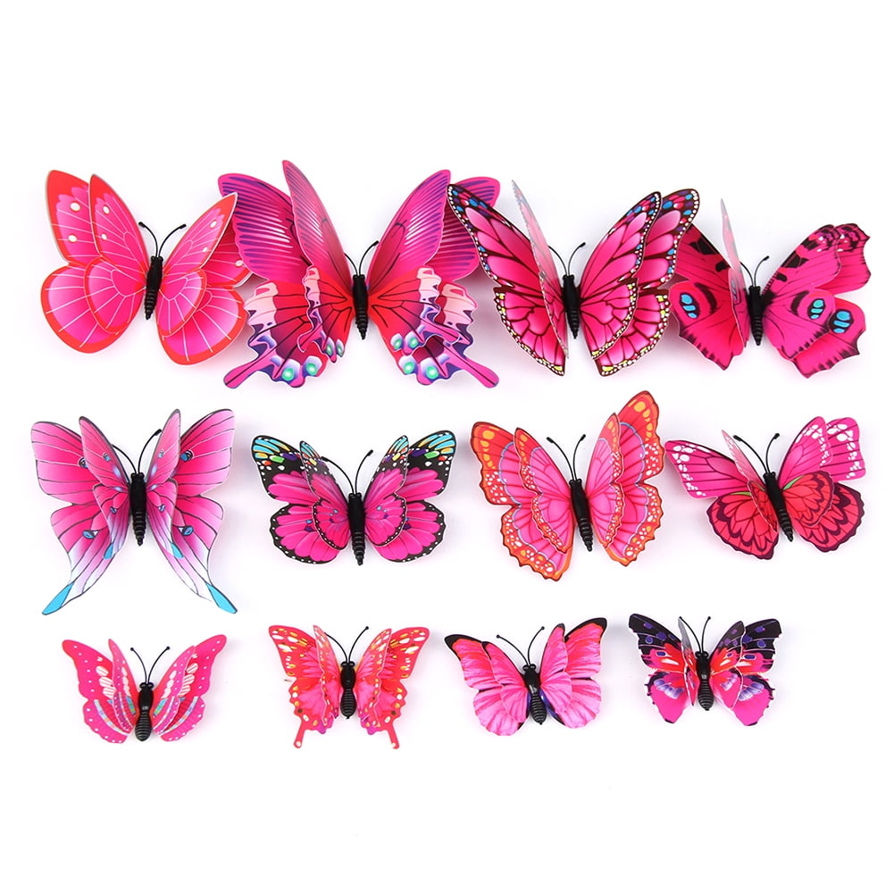 Yuedong 12pcs 3D Butterfly Wall Sticker ?Multicolor Double Layer Wings ...