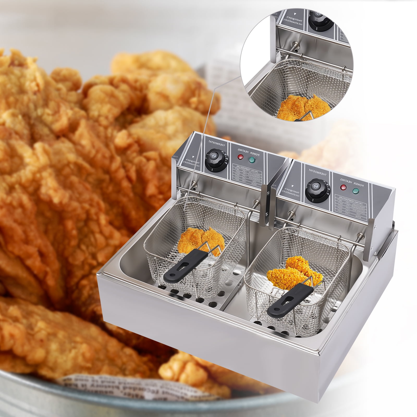 TOOL1SHOoo 5000W Electric Table Top Fryer Horizontal Bar Double Screen