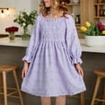 thumbnail image 5 of FAOWME Big Child Girls Dress Long Sleeve Square Collar Solid Color Stylish Comfortable Dresses For Daily Wear Purple 13-14 Years, 5 of 9