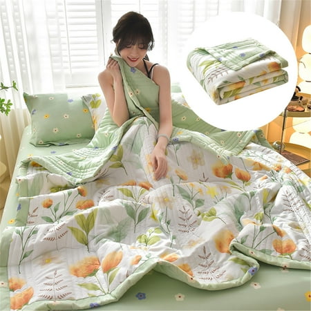 

Blanket Washable Cotton Fabric Cover Simple Plaid Print Single/double Extra Large Lightweight Easy Care Sofa Patchwork Blanket Summer Quilt Air Conditioning Quilt (150*200cm) by Wuxinga
