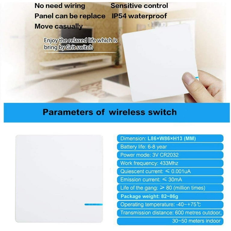 Wireless Light Switch Kit, No Battery & Wiring, Waterproof