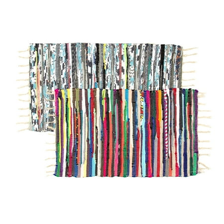 Set Of 2 Chindi Rag Rugs 20 X32 Multi Colored Recycled Cotton Woven Entryway For Living Room Kitchen Bathroom Bedroom Dorm Set Of 2 Chindi Rag Rugs 20 X32 Multi Colored Recycled Cotton Woven Entryway For Living Room Kitchen Bathroom Bedroom Dorm