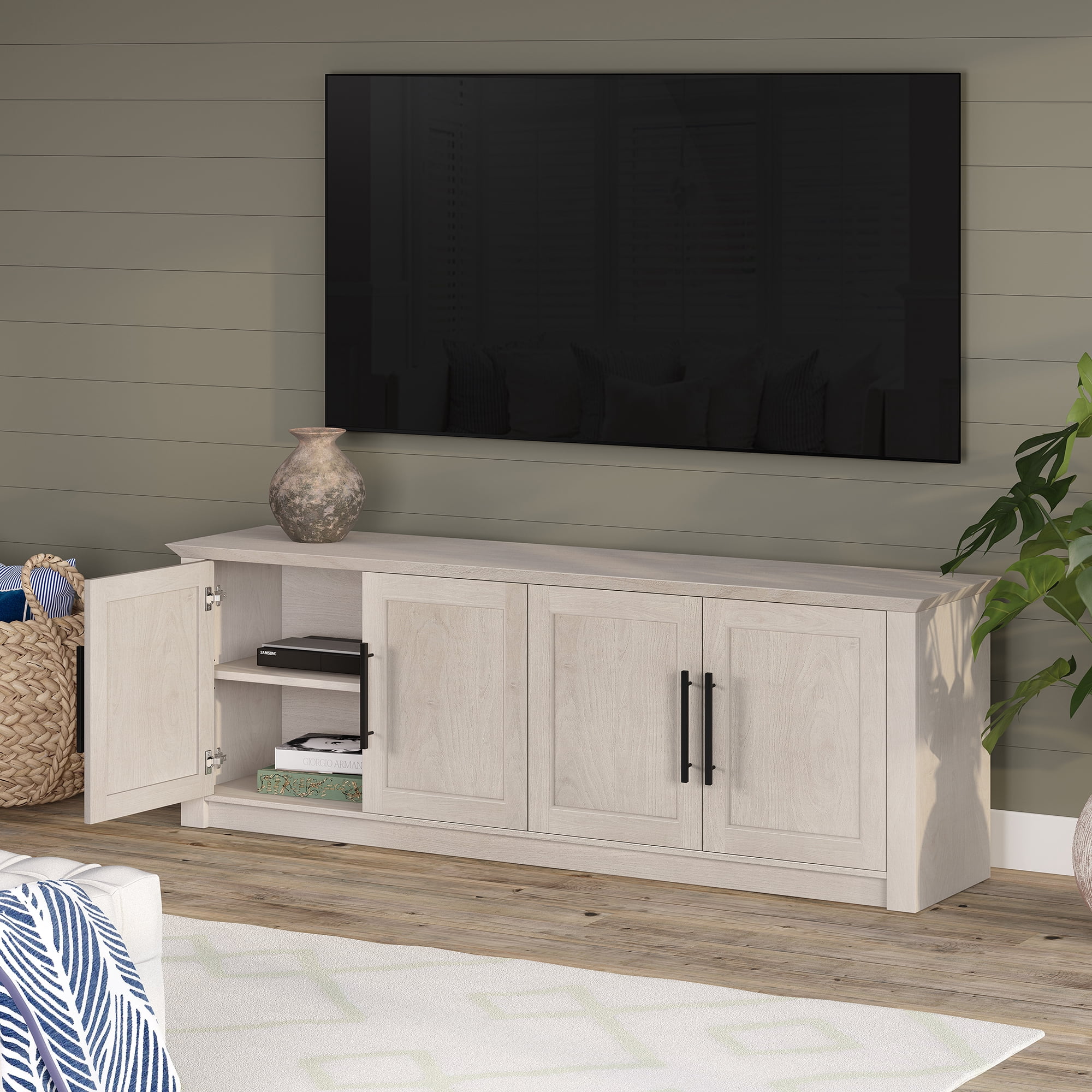 Thornwell Rectangular TV Stand for TV's up to 78" in Alder White