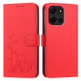 thumbnail image 2 of Wallet Leather Case For Motorola Moto G Play 2025 6.8",with Card Holder,wristband, Shockproof Kickstand Embossed Little Cat Watering Tree Phone Case,Red,For Moto G Play 2025, 2 of 8