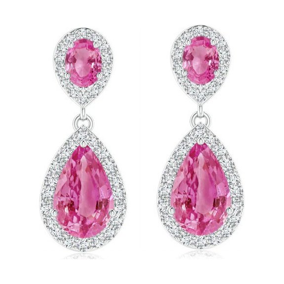 6X4 MM Pear Pink Cz 925 Sterling Silver Dangle Engagement Earring