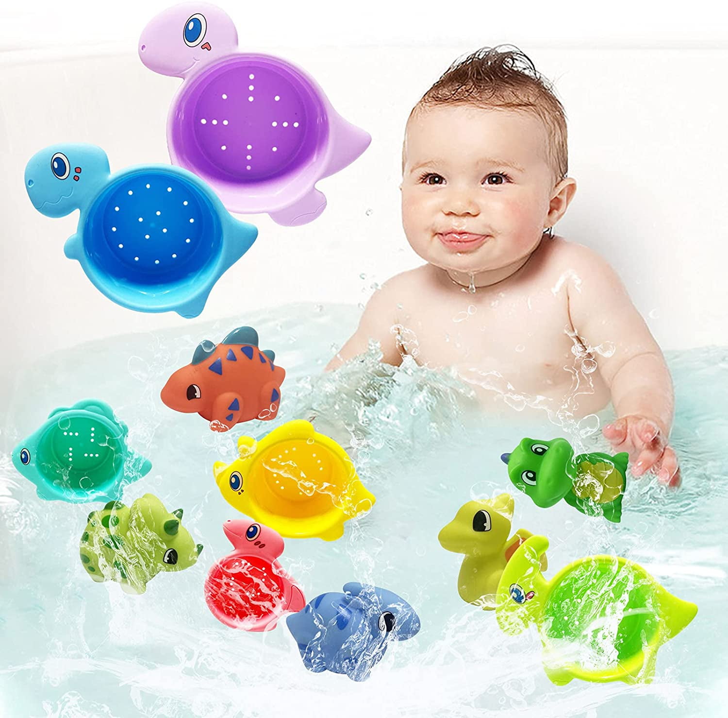 Little Bado Dinosaur Stacking Cups Toy Cute Baby Bath Toys for Infants