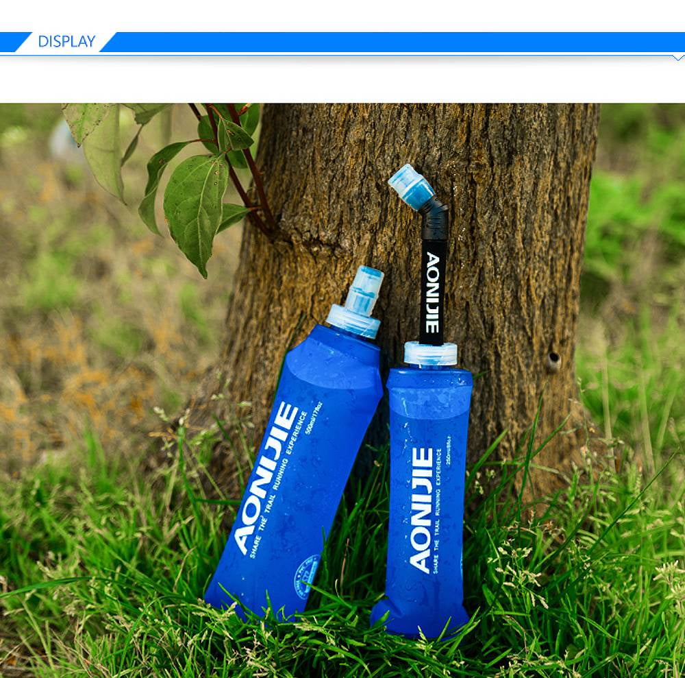 AONIJIE 2 Pcs Sports Collapsible Water Bottle BPA Free   2 Pcs Replacement Straws Lid - TPU Soft Drink Water Kettle Foldable Flask for Hiking Bicycling Running Climbing