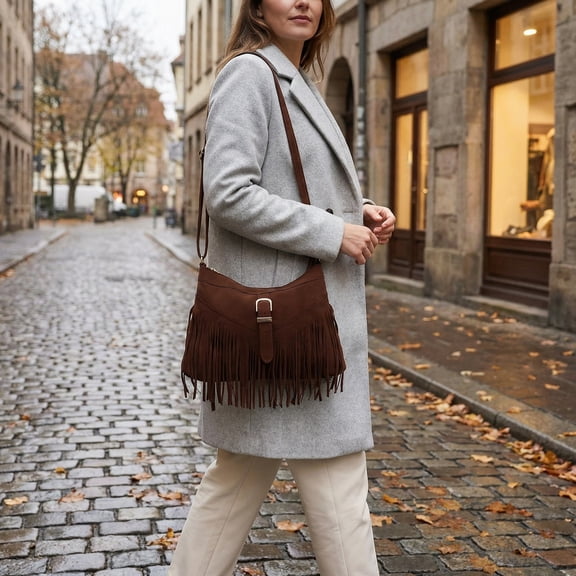 ELAYARD Lightweight Suede Crossbody Bag with Fringe , Woven Purse Perfect for Travel, Daily Use, and Casual Outings