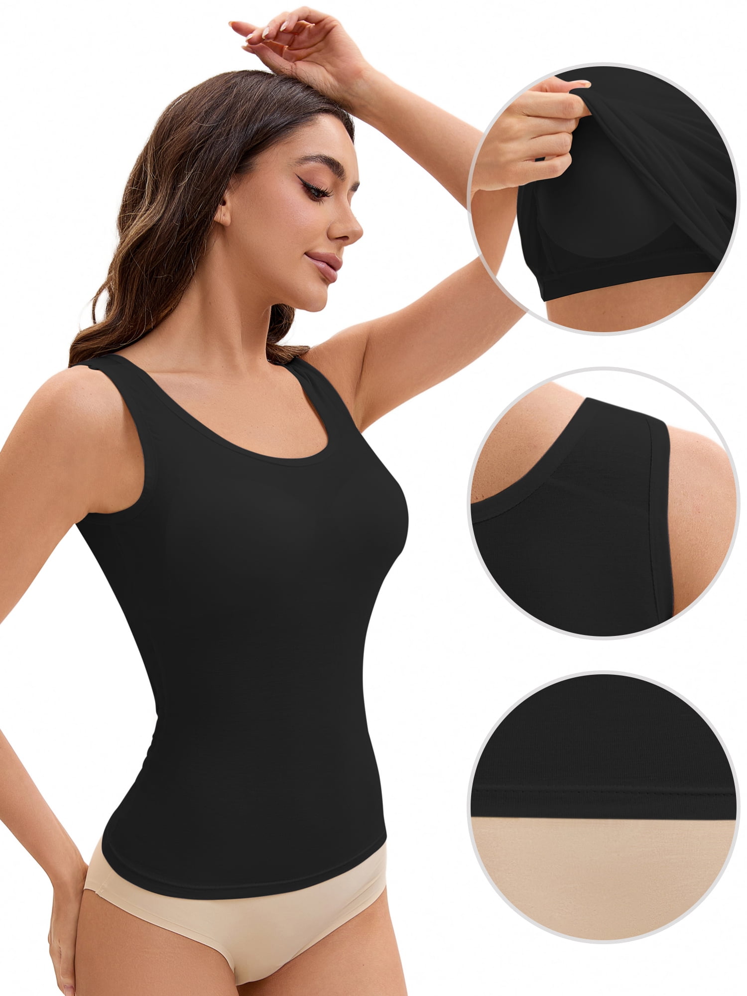 Unique Bargains Women's Wide Strap Camisoles with Built-In Padded Bras XL Black