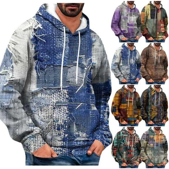 DDAPJ pyju Mens Aztec Hoodie Western Cowboy Hooded Sweatshirt Graphic Print Oversized Pullover Hoodies with Pocket Multicolor M