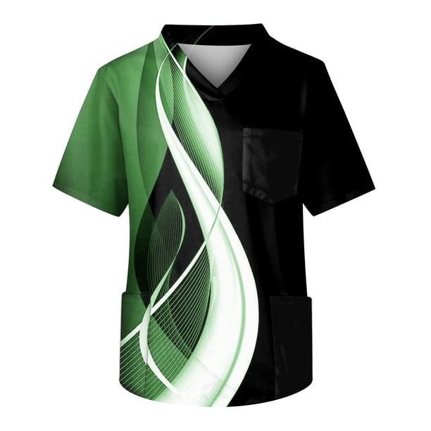 Men's Short Sleeve V Neck Print Chest Pocket Carer TopM