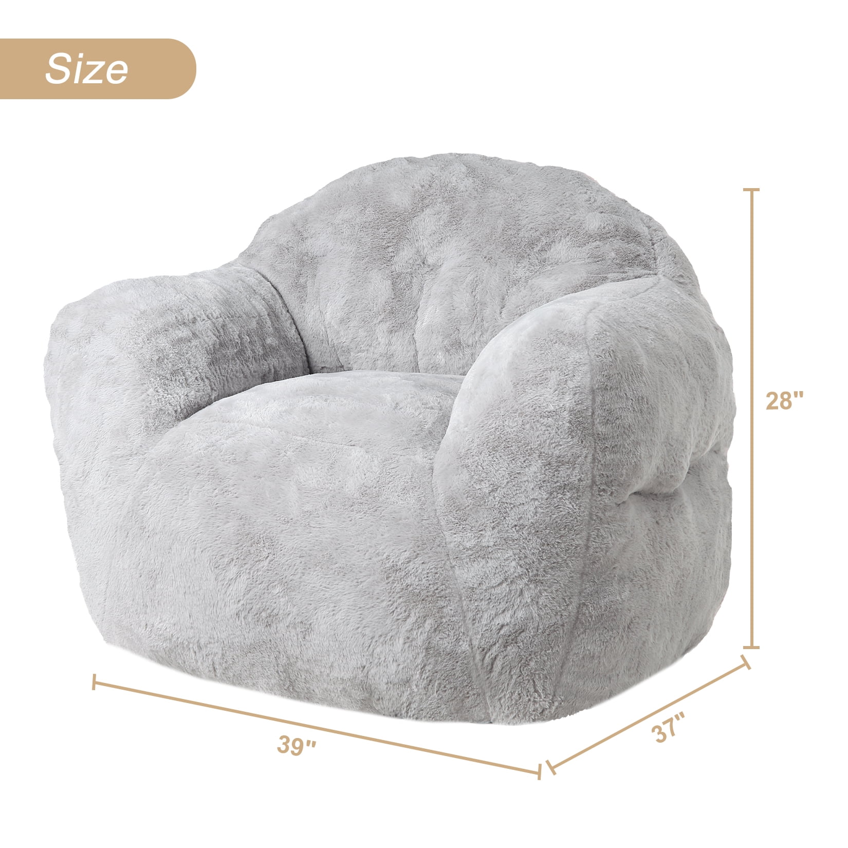 Zzistar Giant Bean Bag Chair Sofa, Hign Density Foam Filled Sofa Chair with Armrest, Large Bean Bag Couch for Adults and Kids, Light Gray