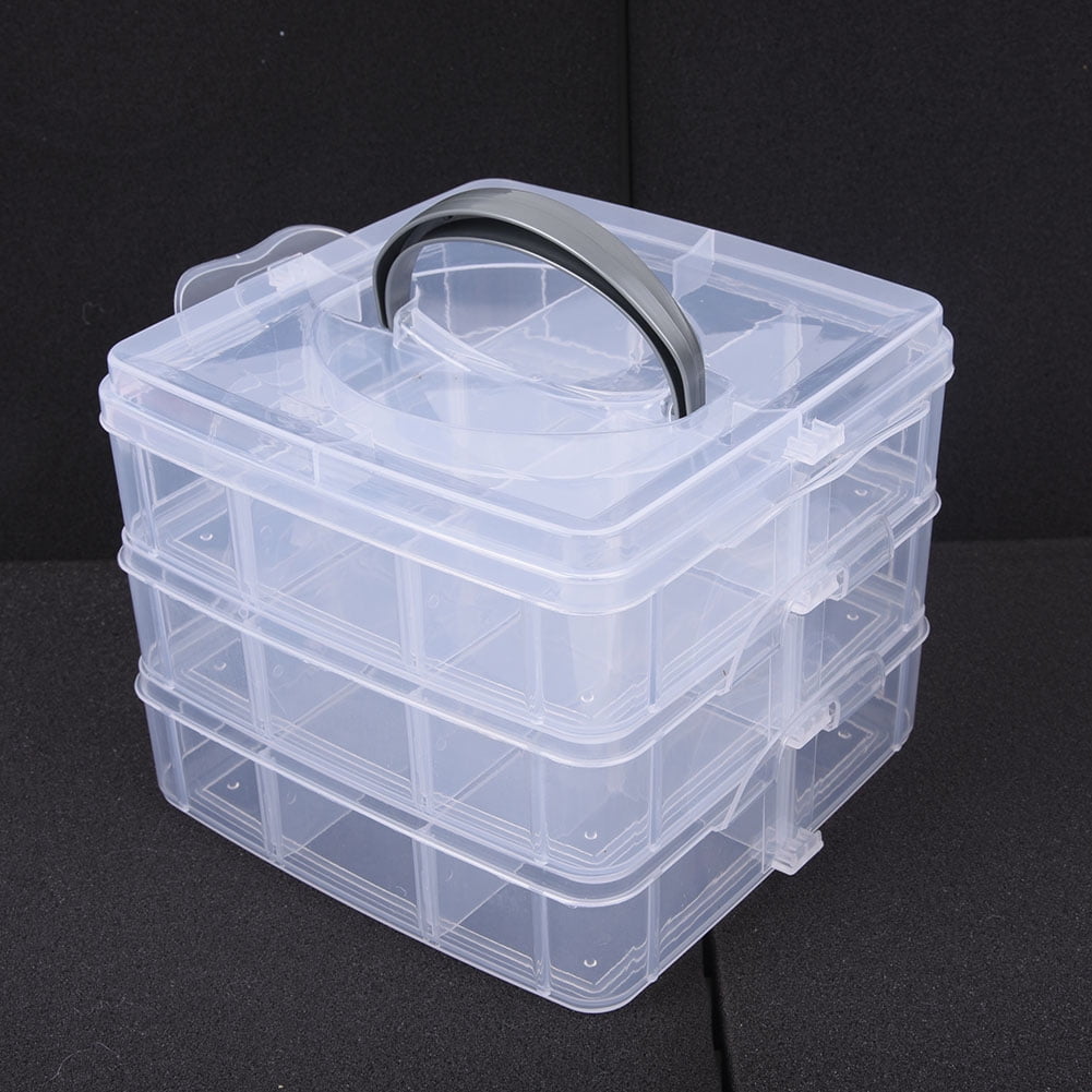 Container Box DierCosy 1 x 3 Tier Adjustable Bead Craft Jewellery Tool Storage Organiser with 18 Compartments