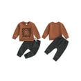 thumbnail image 3 of Elippeo Toddler Boys Fall Outfits 6 12 18 24 Months 3 Years Checkerboard Ghost Print Crew Neck Long Sleeve Sweatshirts and Long Pants 2Pcs Halloween Clothes Set, 3 of 10