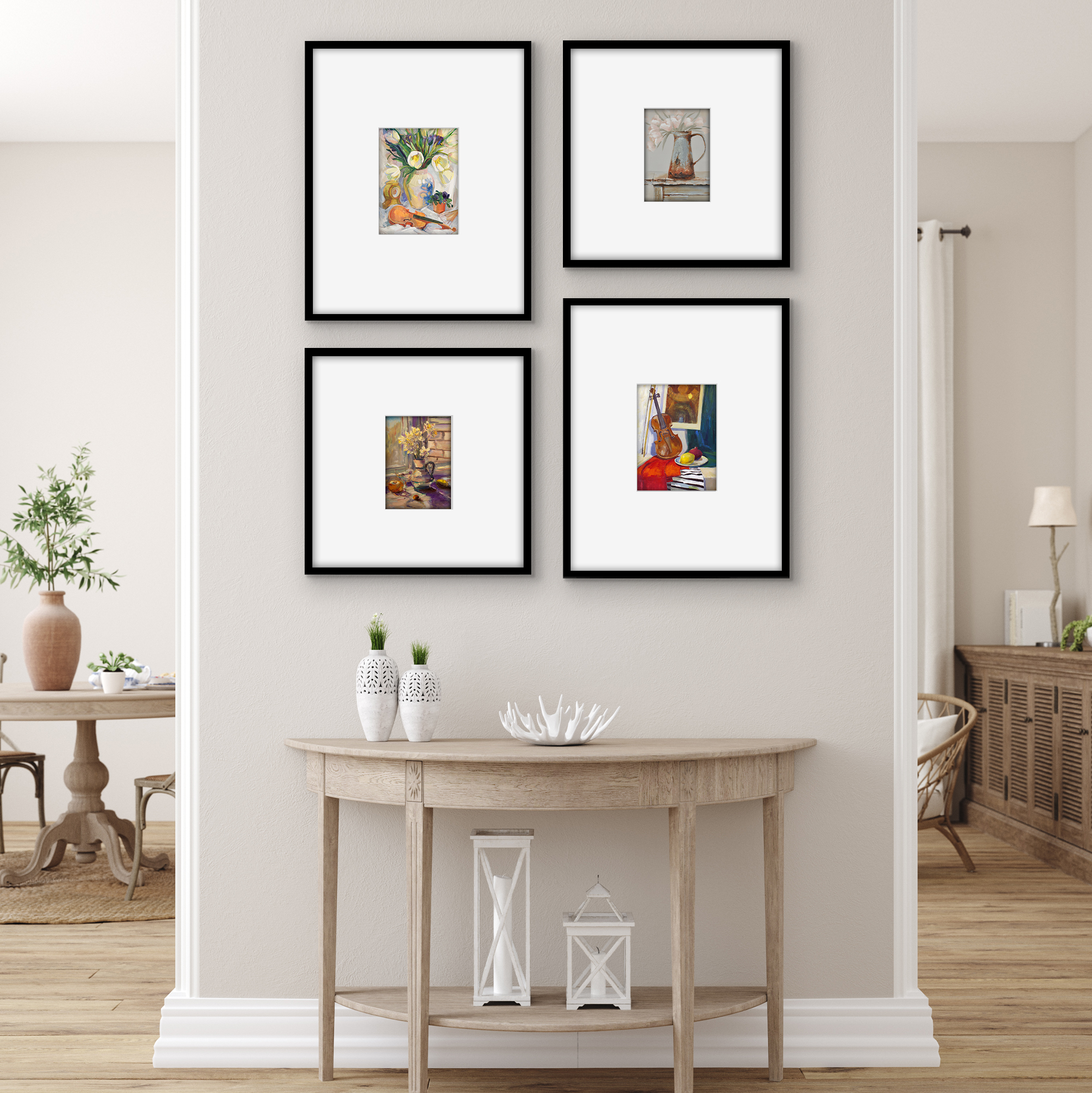 Americanflat Set of 4 Picture Frames - Gallery Wall Frame 2 with 16x20 with 6x8 Mats 2 with 16x16 with 5x7 Mats - Black