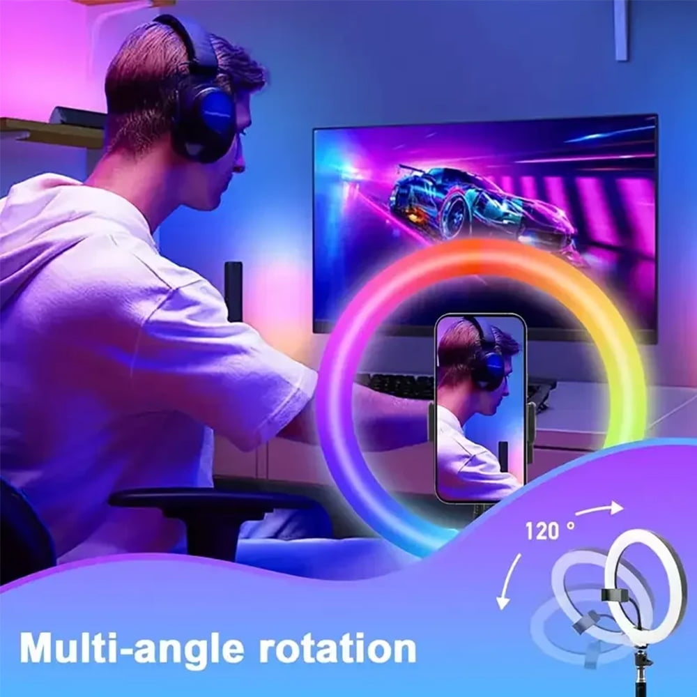 UEGOGO 10 inch RGB Ring Light with 43.3inch Tripod Stand & Phone Holder -LED Selfie Ringlight for Camera Makeup YouTube Live Streaming Zoom Meeting
