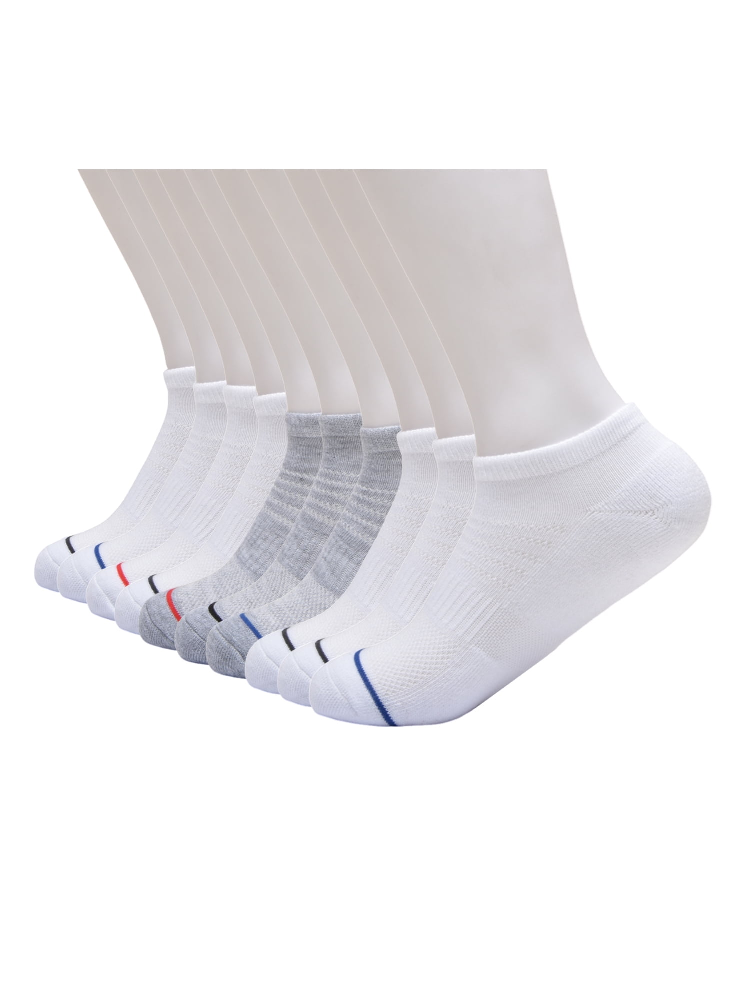 Athletic Works Boys Stripe Toe No Show, 10-pack, Size Medium (Shoe Size 9-2.5)